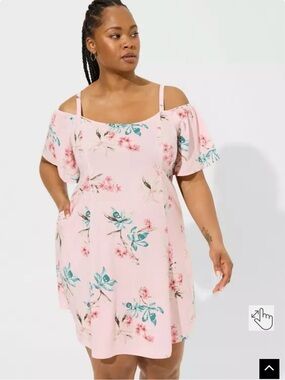 NWT Torrid Pink Floral Off-Shoulder Trapeze Mini Dress